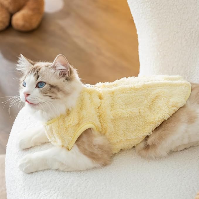 2 Pack Small Dog Sweater Fleece Cat Outfit with D-Ring Fall Puppy Clothes for Girl Boy Cold Weather Dog Coat Winter Pet Clothing for Cats Chihuahua Yorkie Teacup (Yellow Green, Large)