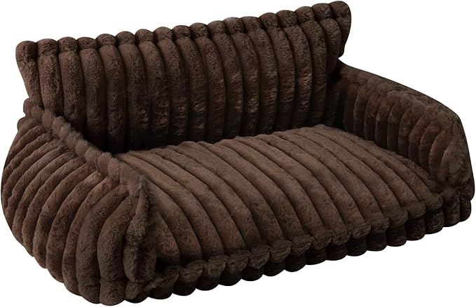 Plush Pet Couch, Soft Cat Bed with Bolster, Comfortable Pet Sofa for Indoor Lounging, Washable Cover, Large Size, Perfect for Medium to Large Breeds (Dark Brown)