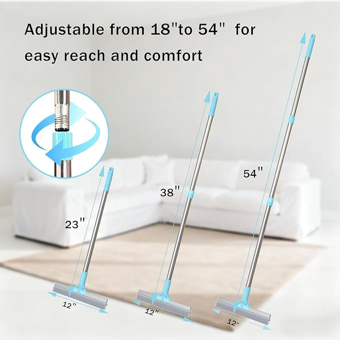[Pet Days 2026] Lazyfeel Pet Hair Remover Rake - Adjustable 18-54" Pole, Double-Sided Rubber Brush for Carpet, Furniture, Stairs & Car,Includes Washable Pads, Handheld Brush & Wall Hook