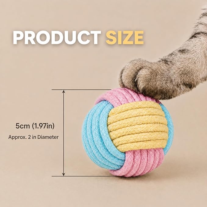 Kitten Toys & Cat Toys for Indoor Cats: 6 Pack Interactive Cat Toy Balls with Rope, Crinkle Cat Ball Toy for Chase, Chewing and Boredom Relief