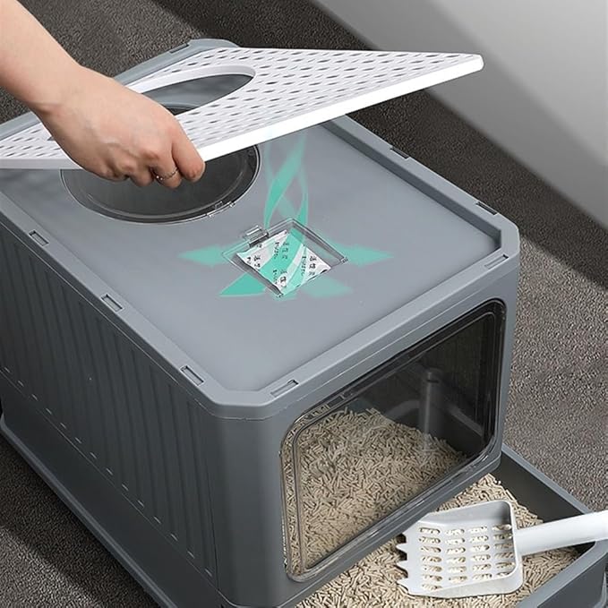 Pet Supplies, Foldable Enclosed Cat Litter Box with Lid,Top Entry, Anti-Splash & Easy Clean(Green)