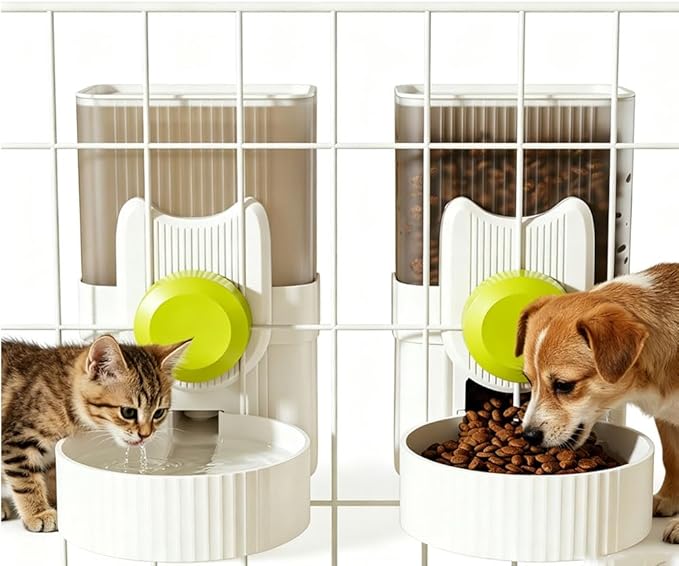 Pet Dog Cat Hanging Automatic Feeder and Water Dispenser Set, 2-in-1 Gravity Pet Food & Water Bowl for Cage, No-Spill Small Dog Rabbit Food Dispenser (Blue)