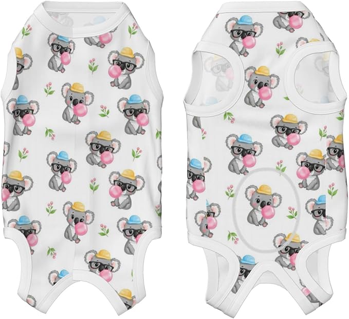 Bubble Gum Koala White Recovery Suit for Dogs, Cats, Pets