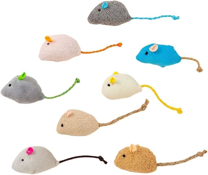 8 Pack Cat Toys Fluffy Mouse-Shaped Toys Colorful Plush Soft Cat Plush Toys with Mint Flavor for Cats Highly Realistic Interactive Cat Toys Available in 8Different Colors