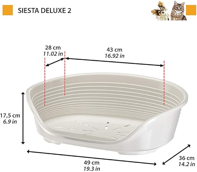 Ferplast Cat Bed, Plastic Dog Bed Small, Ventilation Holes and Non-Slip Rubber Feet for Added Stability 49 x 36 x h. 17.5 cm. Taupe