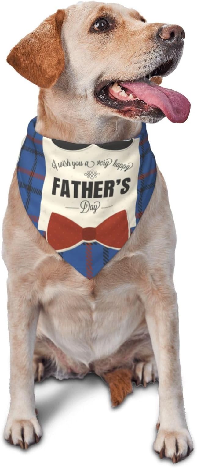 Happy Father's Day Dog Bandana Adjustable Reversible Triangle Dog Scarf Scarves Pet Bibs Costume Accessory Decor for Cats