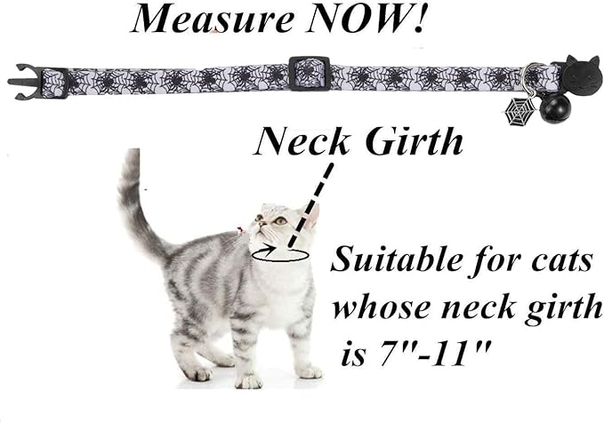 Cat Collar Halloween Set of 2, Skull Cat Collar for Small Dogs, Holiday Kitten Collar with Bell