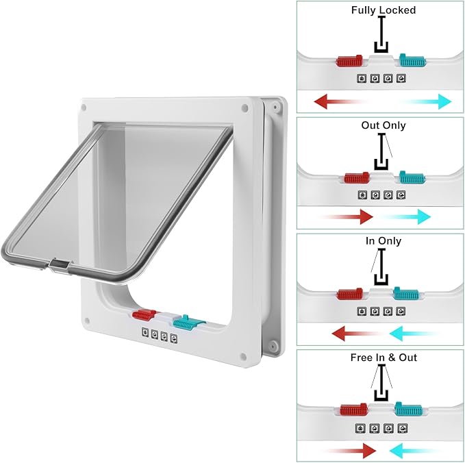Cat Door- 4-Way Locking Option, Weatherproof & Secure Cat Flap with Easy Installation Kit for Interior/Exterior Doors and Walls (XL)