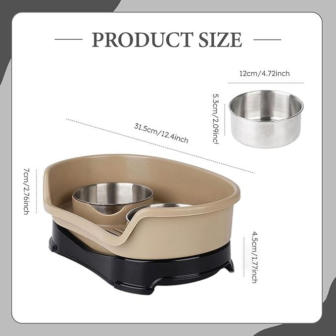 Cat Water and Food Bowl Feeder Food Dispenser Indoor Nonslip Pet Supplies Double Bowl Feeding Dish for Small Dogs Kitten Pets, Brown
