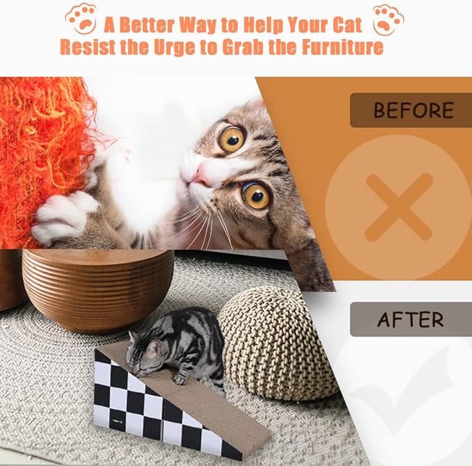 Simple Delxue Cat Scratching Board with Ball, Triangle Cat Scratching Cardboard, Multiple Scratching Angles, 2-in-1 Scratching Lounge Bed, Recyclable and Durable, Furniture Protector, Black and White