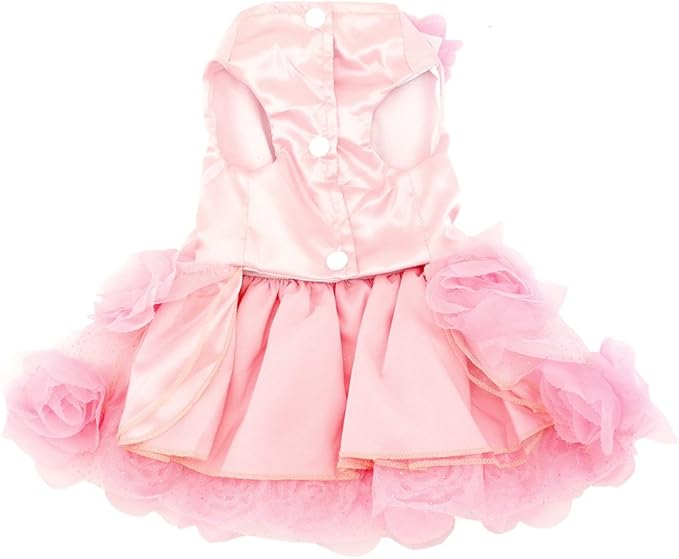 SMALLLEE_LUCKY_STORE Pet Small Dog Wedding Dress with Bowknot Birthday Party Costume Satin Rose Pearls Girl Formal Dress Cat Tutu Pink XXL