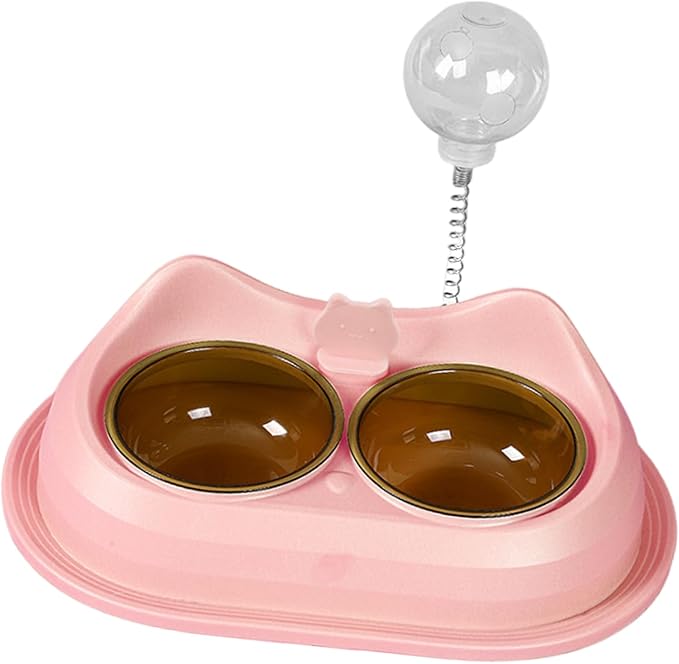 Cats Bowl with Treats Feeder Elevated Double Drinking Bowls Feeding Watering Supply Neck Protections Cats Bowl