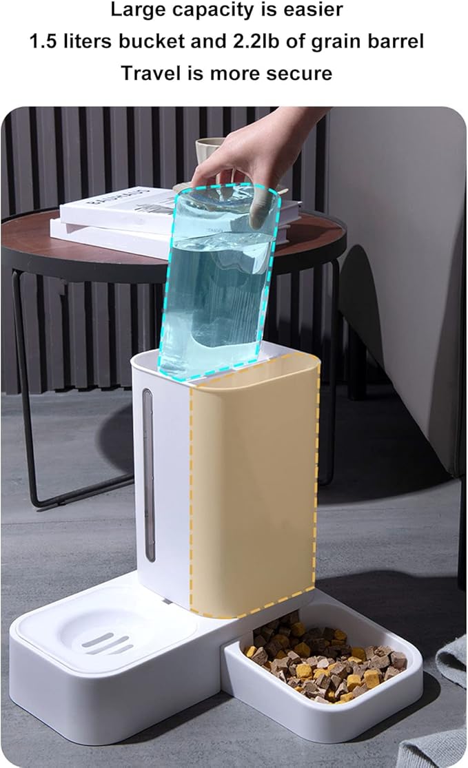 Automatic Cat Feeder Large, Automatic Dog Feeder Gravity, 2 in 1 Pet Set Gravity Water Food Dispenser Stable Supply for Small and Medium Cats and Dogs