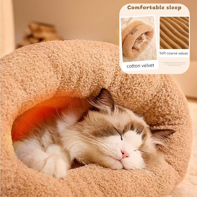 Winter Warming Cat Sleeping Bag，Soft Plush Sleeping Bag for Indoor Cats，Cozy Pet Nest for Cats and Dogs, Portable Calming Pet Nests，Cat Cave Bed Self Warming Bed, Pet Hideway (A-Beige,Large)