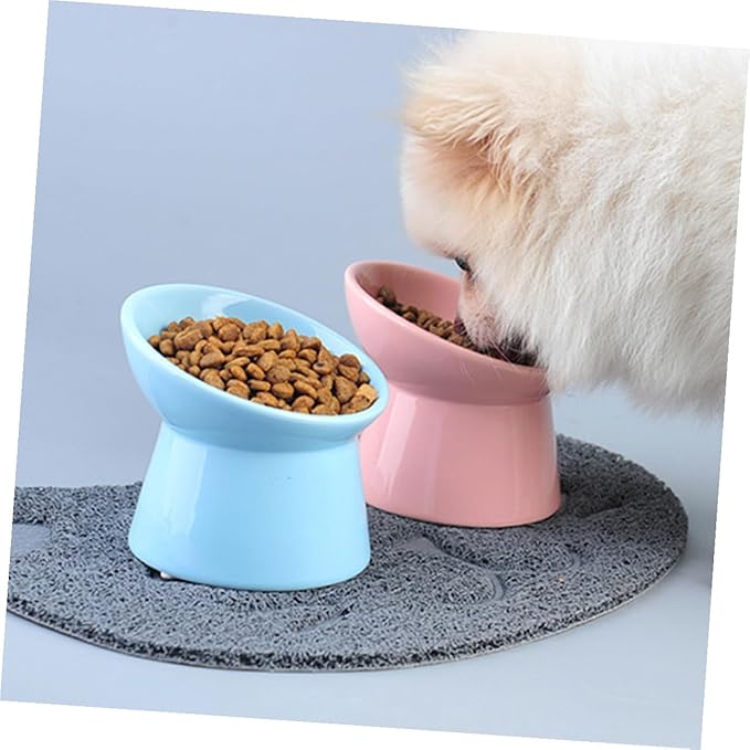 FRCOLOR Ceramic Raised Pet Food Bowl with Slanted Edge for Neck Protection, Pink Cat and Dog Feeder Bowl Suitable for Cats and Small Dogs in Feeding Watering Supplies