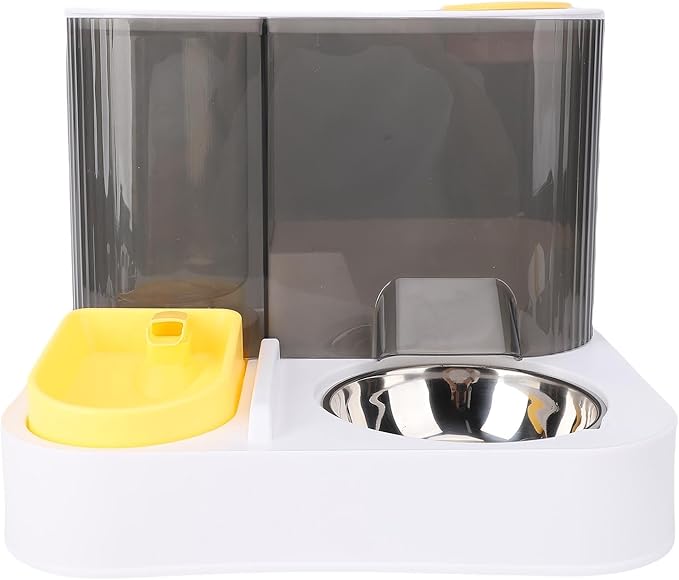 Generic Automatic Pet Feeder Leakproof Freshness Double Bowl Design for Cats Dogs, Food Water Dispenser Set for Home Use (Yellow)