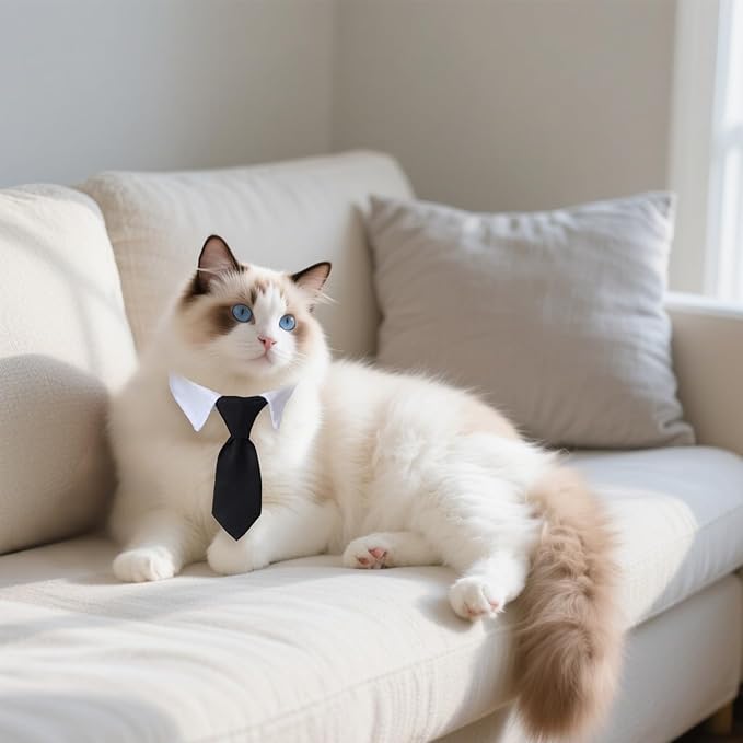 2Pcs Pet Cat Tuxedo Bow Tie Collar, Pets Adjustable Formal Necktie Collar for Cats Small Dogs Puppy Birthday Wedding Gift Costume Accessories