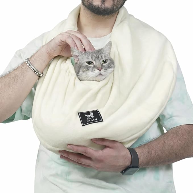 Donut Cat Sling Carrier, Soft Polar Fleece Hands-Free Pouch for Small Pets 3-13 lbs, Lightweight Indoor Cuddle Bag (Apricot)