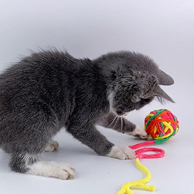 Interactive Cat Ball Toy with Yarn, 1.97 inch, Colorful Chewing Toy for Kitten Training, Indoor Pet Supplies