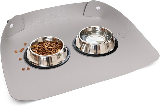Cat & Dog Pet Feeding Mat,Pet Food Mats for Floor Waterproof,Protects Floors from Spills, Cat Bowl Mats for Food and Water,Light Gray