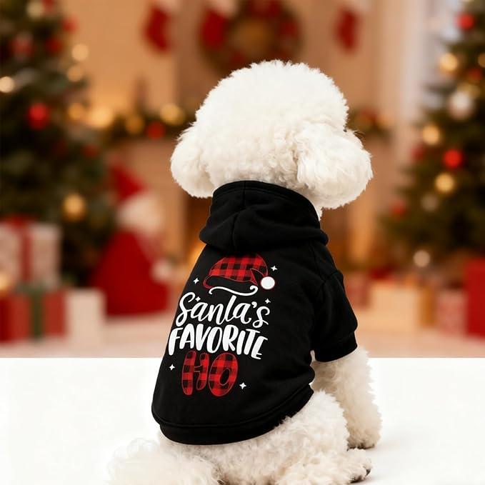EXPAWLORER Dog Christmas Hoodie - Dog Christmas Sweater Xmas Sweatshirt with Santa Hat Print, Warm Fleece Lined Holiday Pet Outfit with Leash Hole, Cozy Soft Pet Clothes Coat for Medium Dogs, M