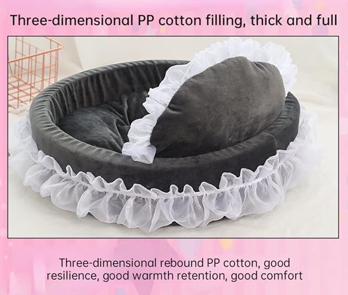 Cute Cat Bed Heart-Shaped Cat Nest Lace Lace Princess Nest Cotton Velvet Warm Soft Cat Sofa Bed Suitable for Cats and Dogs to Spend The Warm Winter (L,Pink)