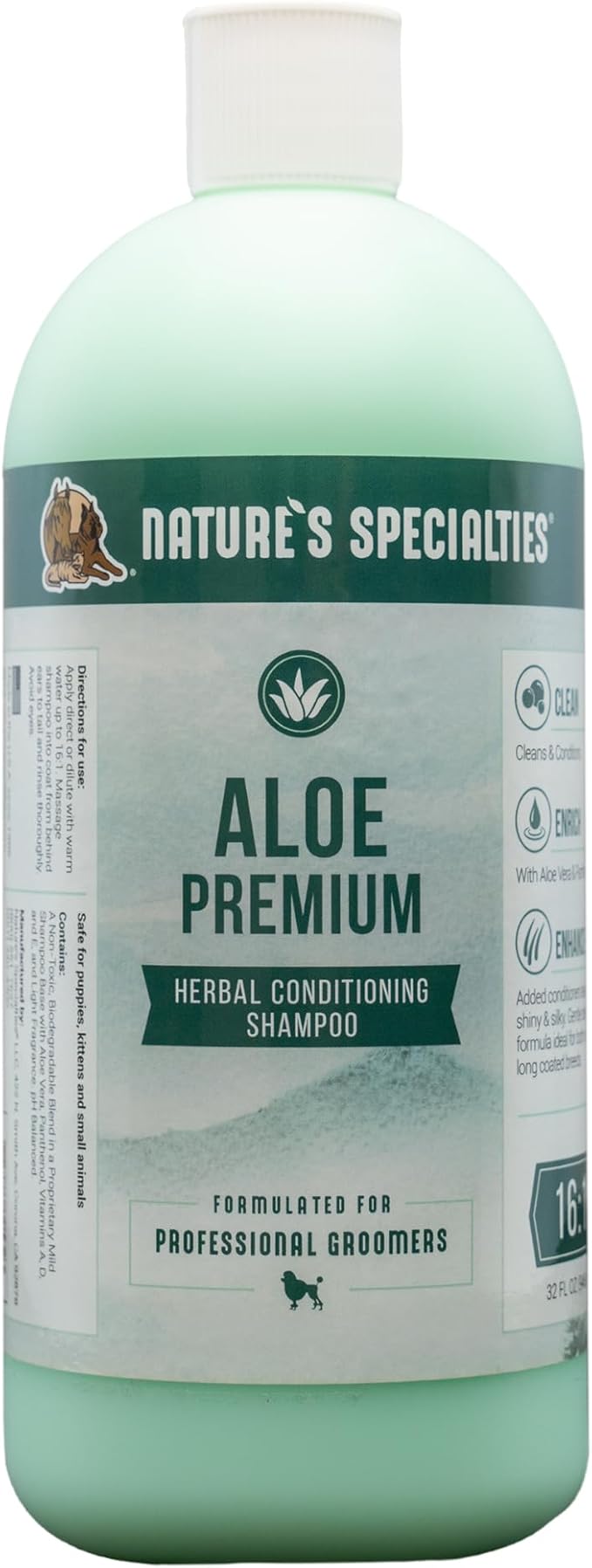 Nature's Specialties Aloe Premium Ultra Concentrated Dog Shampoo Conditioner for Pets, Makes up to 4 Gallons, Natural Choice for Professional Groomers, Herbal Aloe Infused Formula, Made in USA, 32 oz