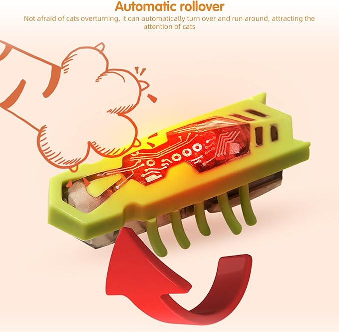 XCZAP Cat Electric Toy Bug – Automatic Rolling Interactive Cat Toy (2-Pack)(LS-Red Yellow)