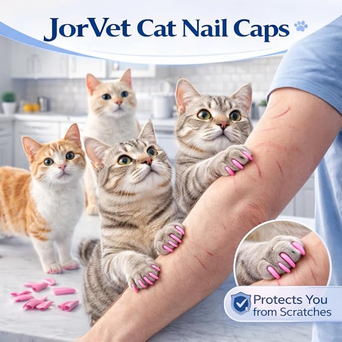 JorVet Cat Nail Caps (100pcs) | Soft Claw Covers for Indoor Cats to Stop Scratching and Protect Furniture | Easy to Apply, Safe, Non-Toxic with Durable and Comfortable Quality | Large | Pink
