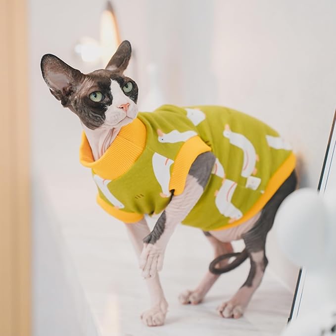 Sphynx Hairless Cat Summer Cotton T-Shirts Cat Vest Pet Clothes, Round Collar Vest Kitten Shirts Sleeveless, Cats & Small Dogs Apparel (Goose, XL (9-13 lbs))