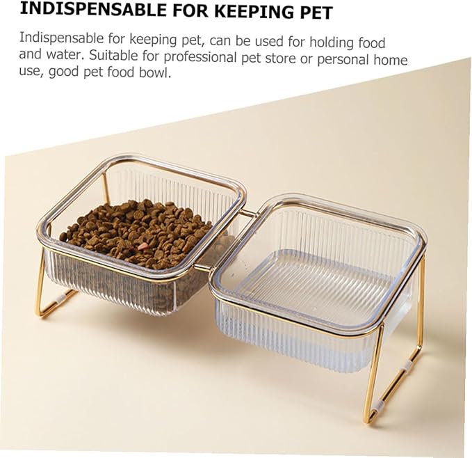 Elevated Iron Double Pet Bowl Set with Raised Bowls and Tilted Design for Cats and Dogs, Easy-Clean Feeding and Watering Dish for Multi-pet Use