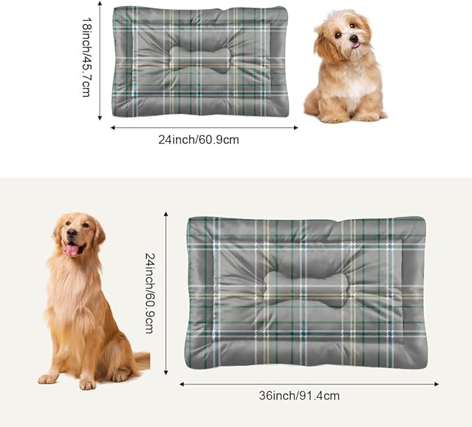 Grey Blue Plaid Dog Car Bed Non Slip Bottom Non Slip Mat for Dogs Cozy Soft Pet Bed for Car Pet Friendly Furniture Printed Dog Crate Pads Gift Winter Cozy 36× 24 Inch Indoor Outdoor