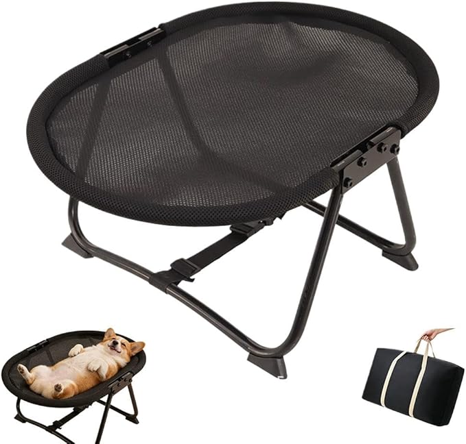Cat Bed Hammock, Free-Standing Elevated Dog Cot for Indoors and Outdoors,Foldable No-Assembly Pet Bed with Breathable Mesh,Lightweight Raised Pet Cot for Cats and Small Dogs (Black)