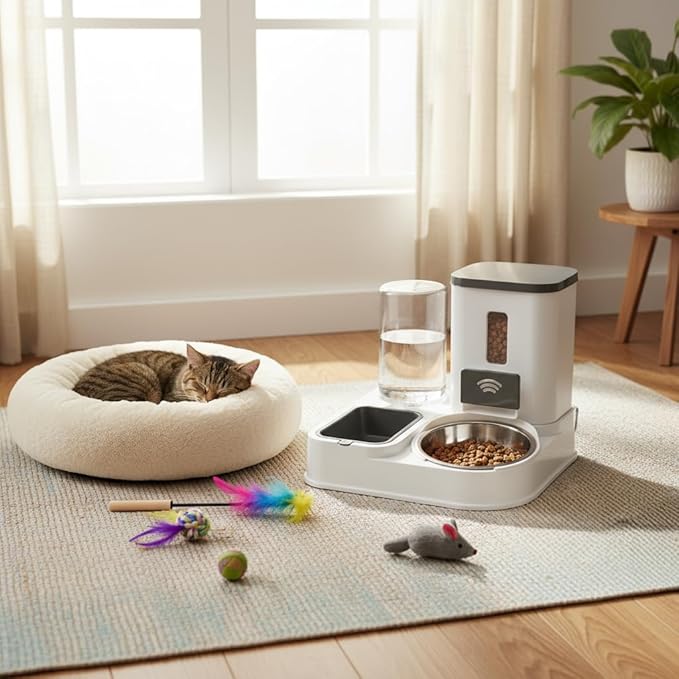 Automatic Cat and Dog Feeder and Water Dispenser Green Eco-Friendly Gravity Feeder and Water Set with Pet Bowl for Small to Medium Dogs Puppies and Kittens