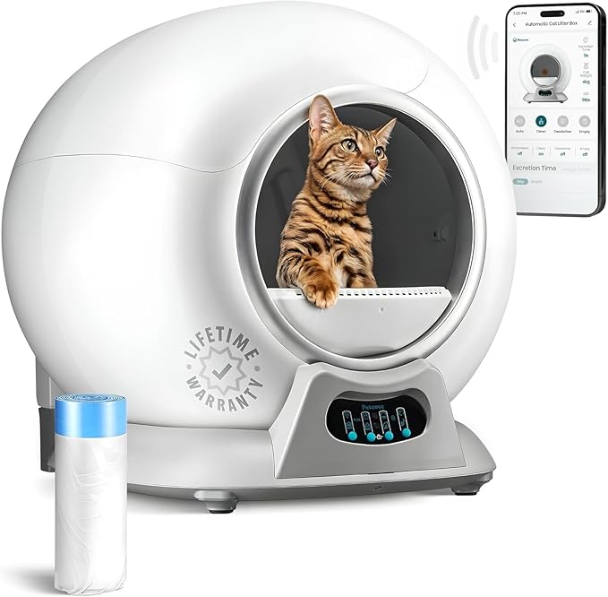 Petcove Automatic Self Cleaning Litter Box for Multiple Cats - PurrTek with Smart App (5GHz Wi-Fi), Triple Odor Control, Quiet Operation & Advanced Safety Sensors