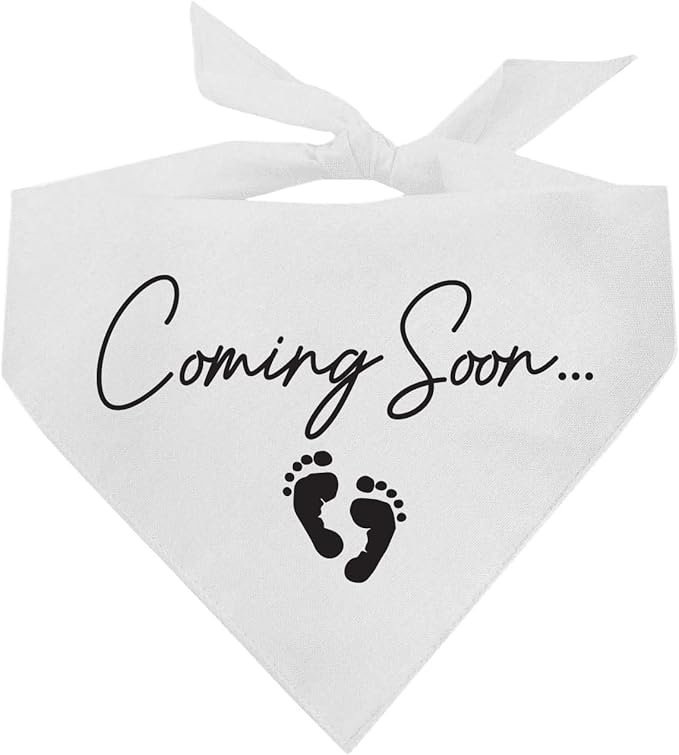 Coming Soon Dog Bandana | 100% Cotton Adjustable Triangle | Made in USA | Pregnancy Announcement | Photoshoot Prop | New Baby | Gender Reveal |White, X-Small (769)