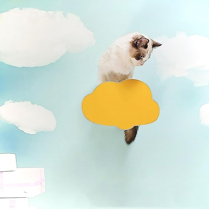 Natural Solid Wood Cat Wall Climbing Set with Colorful Sisal Posts | Cat Wall Furniture for Home & Cats Shelter | with Star/Moon/Cloud Designs(Yellow,30 * 20cm)