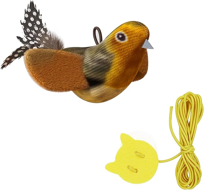 Andiker Chirping Bird Cat Toy, Simulated Bird Shape Catnip Cat Toy for Cats with Elastic Hanging Rope Lightweight Interactive Cat Toy for Indoor Cats Kittens Chewing Biting Fetching (Brown)