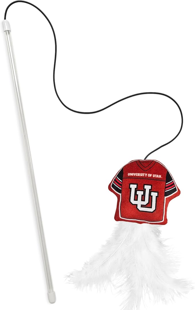 NCAA Utah Utes Team Jersey Wand with CAT NIP, Cat Toy Jersey Shaped Plush Teaser Toy for Cats & Kittens - Interactive Pet Toy for Play & Exercise
