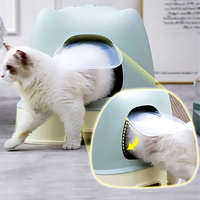 Pet Supplies, Large Covered Cat Litter Box with Lid & Scoop, Enclosed Indoor for Medium & Big Cats(Light Green)