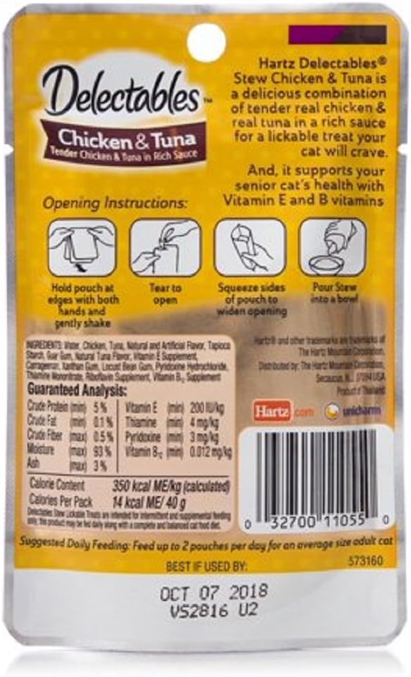 Hartz 11055 1.4 Oz Senior Stew Chicken & Tuna Delectables Lickable Treats For Cats pack of 4