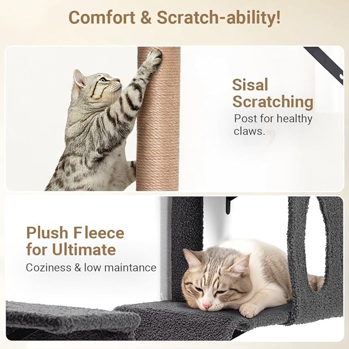 PawGiant Cat Wall Shelves, 5-in-1 Cat Furniture Set, Wooden Cat Climber with Perches, Condo House, Bed, Scratching Post & Board for 16inch Drywall and Solid Wall