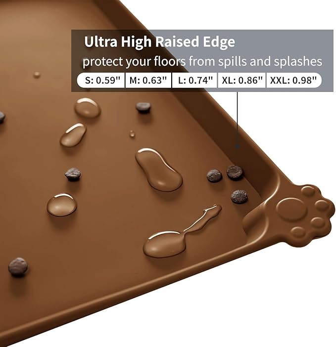 Reopet Waterproof Pet Feeding Mat, Non-Slip Silicone Placemats for Dog Cat Food and Water Bowl, High Raised Edges to Prevent Spills and Protect Floors