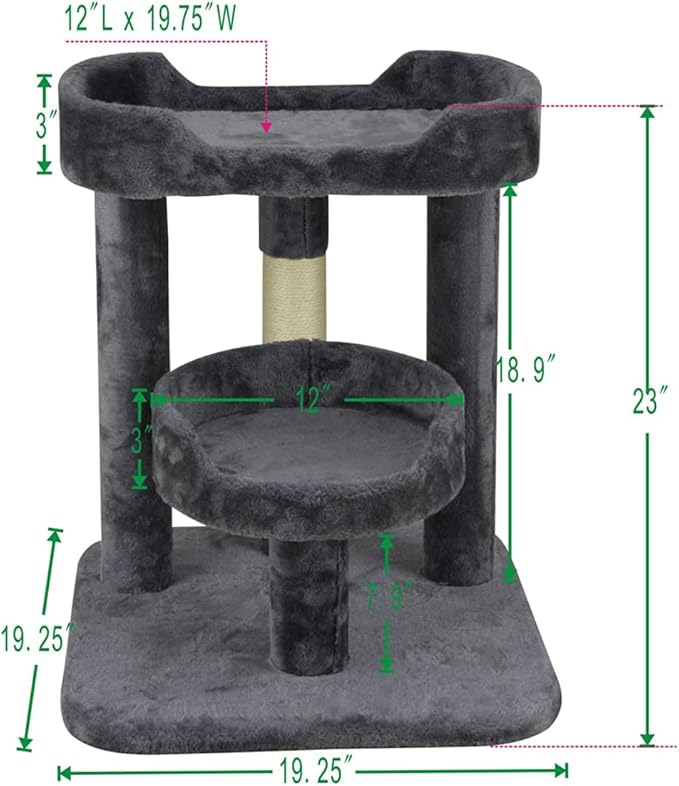 23" Cat Tree Tower with Cat Condos - Large Cat Tree - Cat Tower for Indoor Cats - Play Scratch Hide Climb Activity Furniture with Toy - Gray