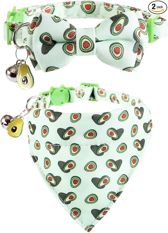 Lamphyface Cat Collar Breakaway with Cute Bow Tie Bandana and Bell Fruits Accessories for Kitty Adjustable Safety