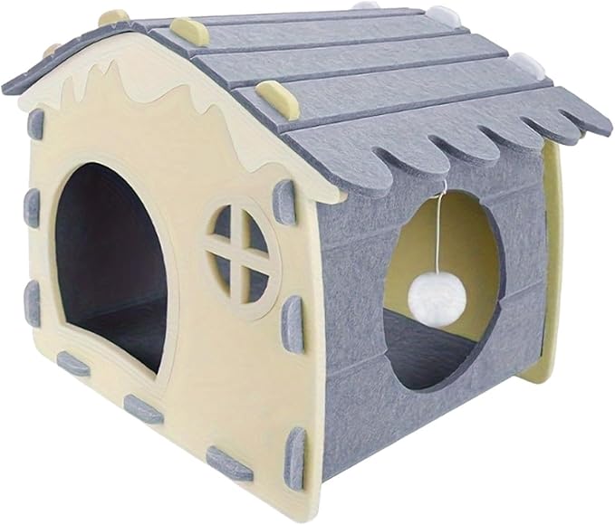 Felt Cat House Sleeping Bed Cozy Hideaway for Small Large Cats Bunny Scratch Resistant Pet Furniture- Grey