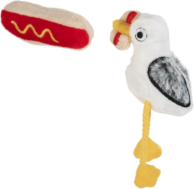 Mad Cat Catnip & Silvervine Bird Crinkle Cat Toy, Hotdog Thief, Pack of 2 | Plush Interactive Cat Toy with Realistic Sounds | Ideal for Tossing, Batting, Kicking, and Cuddling for All Cats