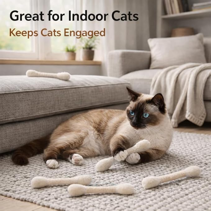 Cotton Swab Cat Toys with Catnip, 6 Pack Catnip Toys for Indoor Cats, Giant Kitty Kicker Plush Chew Sticks, Durable Felt Interactive Cat Toys for Kittens and Adult Cats (Orange)