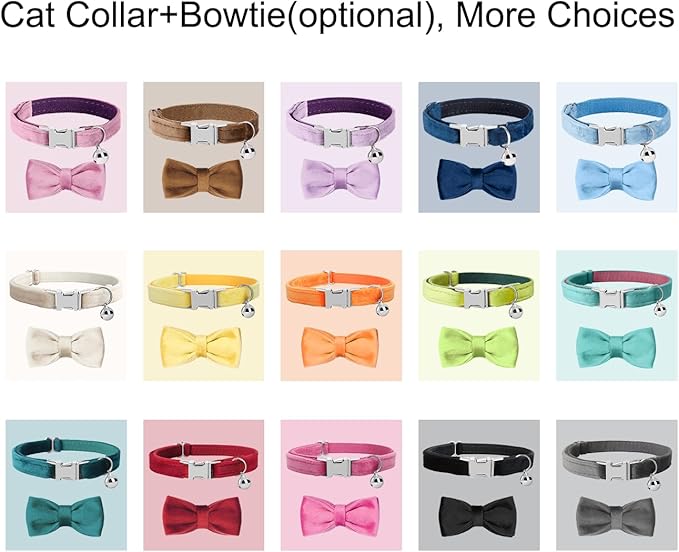 Personalized Cat Collar with Name Plate,Adjustable Tough Nylon Cat ID Collars with Bell,Customize Engraved Pet Name and Phone Number (Velvet Style B)