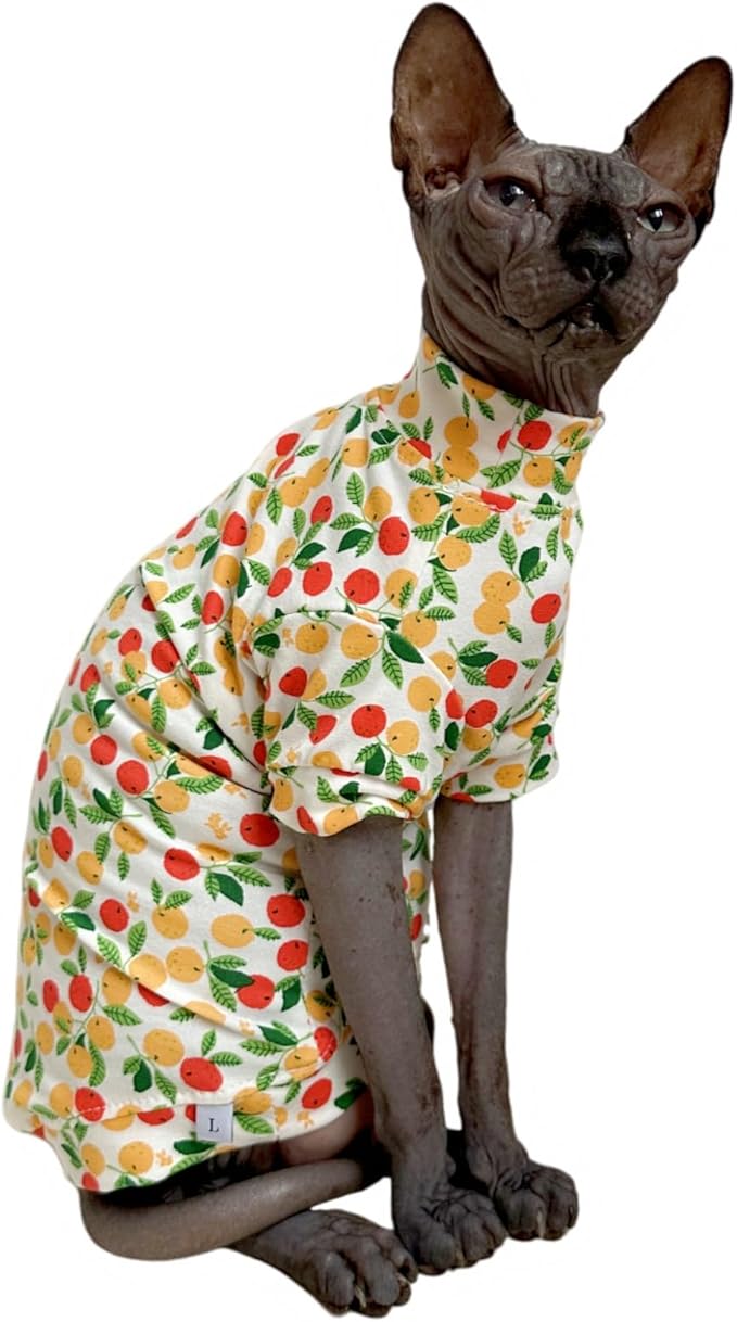 Limited Edition Sphynx Cat T-Shirts Elastic Hairless Cat Sweatshirt Pet Kitten Clothes Round Collar Kitten Shirts Vest Cats & Small Dogs Apparel (Kumquat, M (5.5-6.6 lbs))